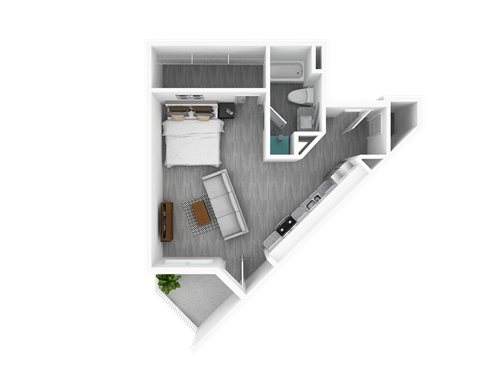Studio, 739 sq ft, Walnut II Floorplan at The Whit in Indianapolis, IN 46204
